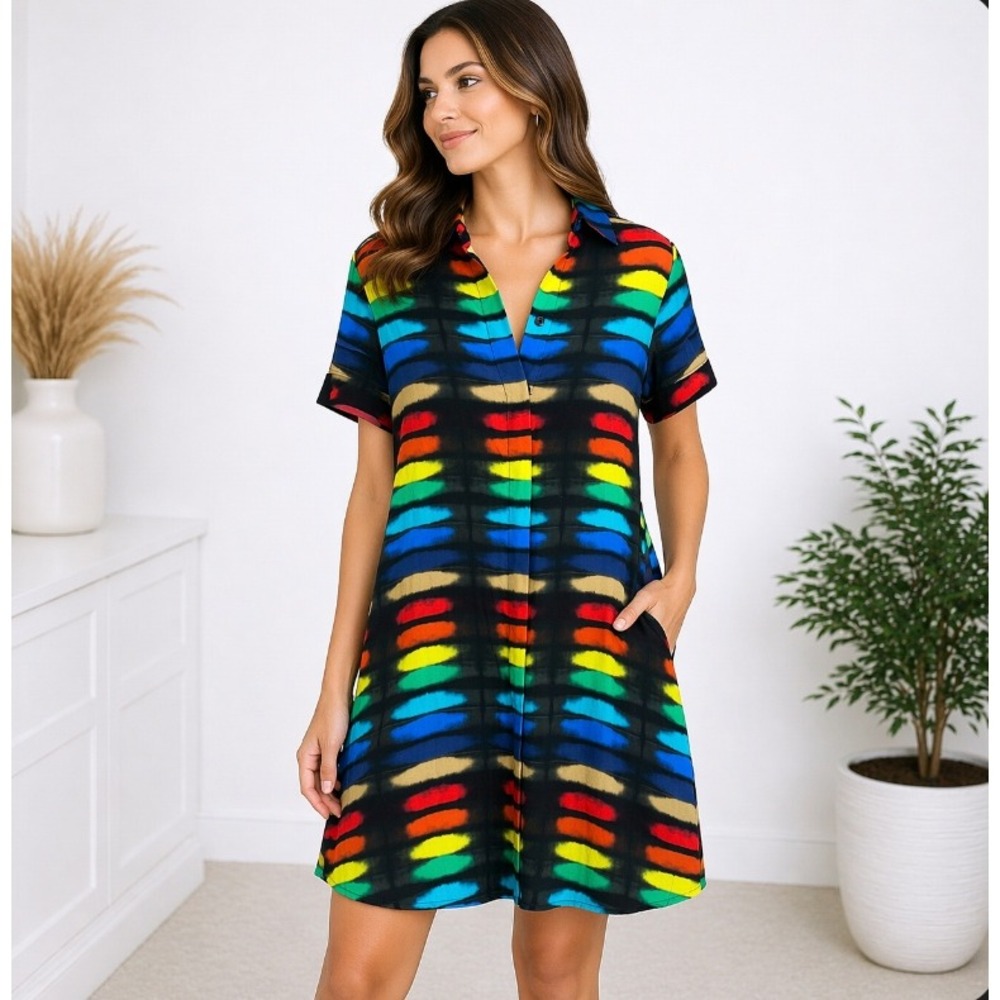 Alice + Olivia Rainbow Tie Dye Mini Dress XS Cupro Silk Summer Luxury Bold